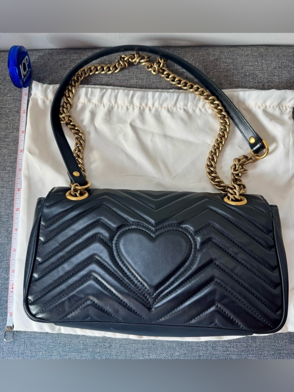 Gucci Marmont Matelassé Black Leather Shoulder Bag, Antique Gold Chain - Picture 7 of 11